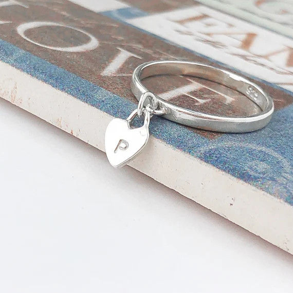 Dangle Charm Ring,Heart Charm Ring,Comfortable Ring,Sweet Heart Ring, Thin Stackable Ring,Tiny In... | Etsy (US)