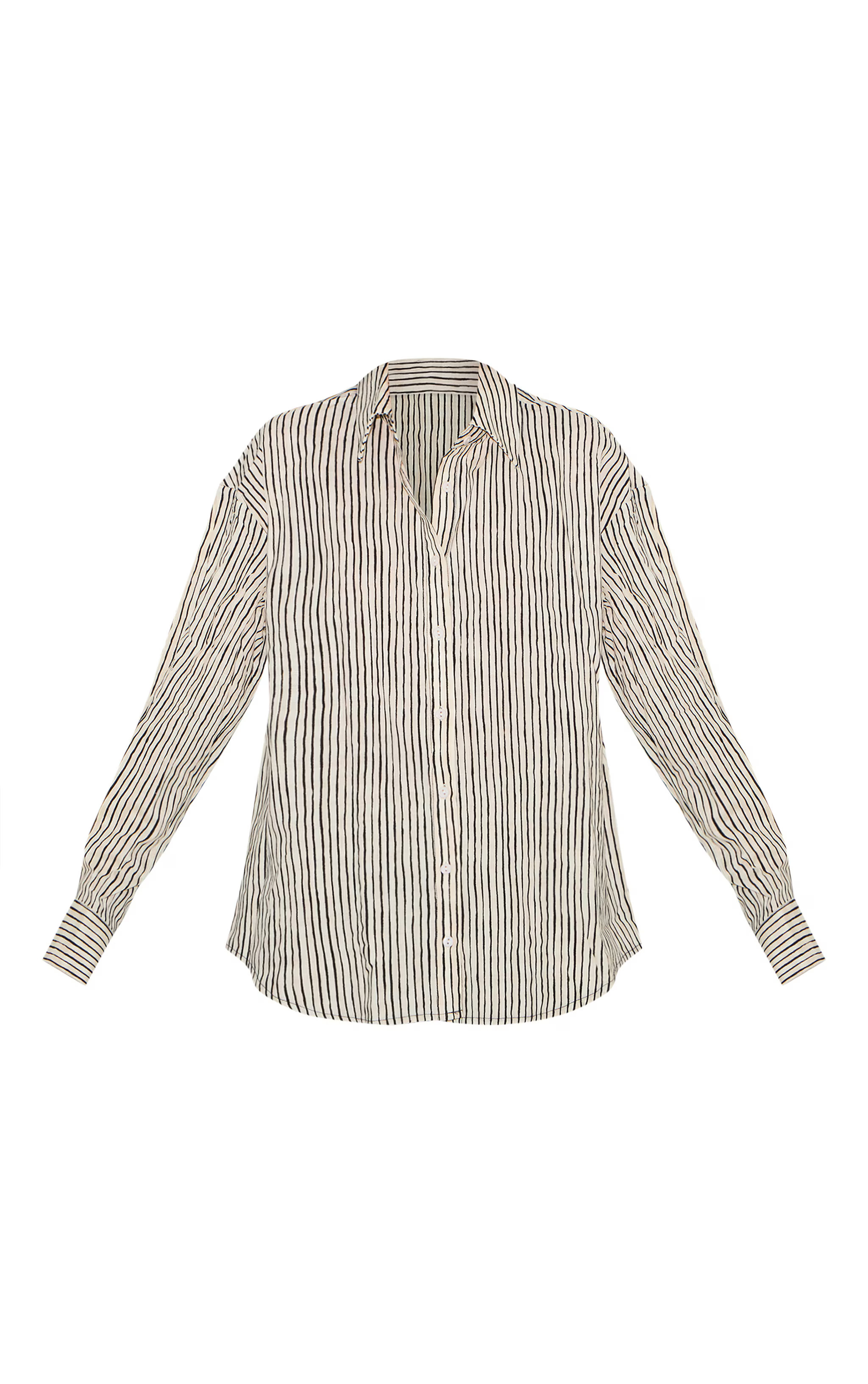 Black Striped Linen Long Sleeve Shirt | PrettyLittleThing US