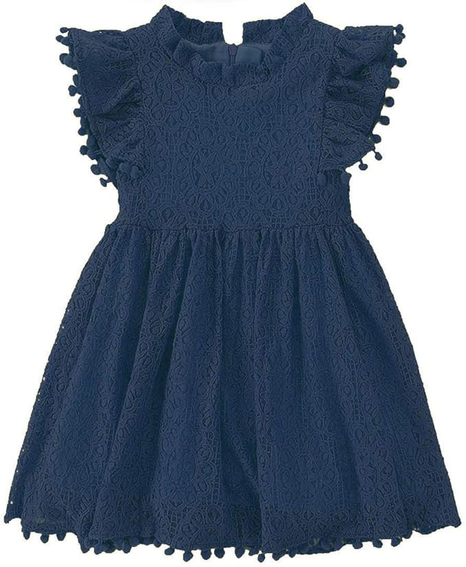 Niyage Toddler Girls Elegant Lace Pom Pom Flutter Sleeve Party Princess Dress | Amazon (US)