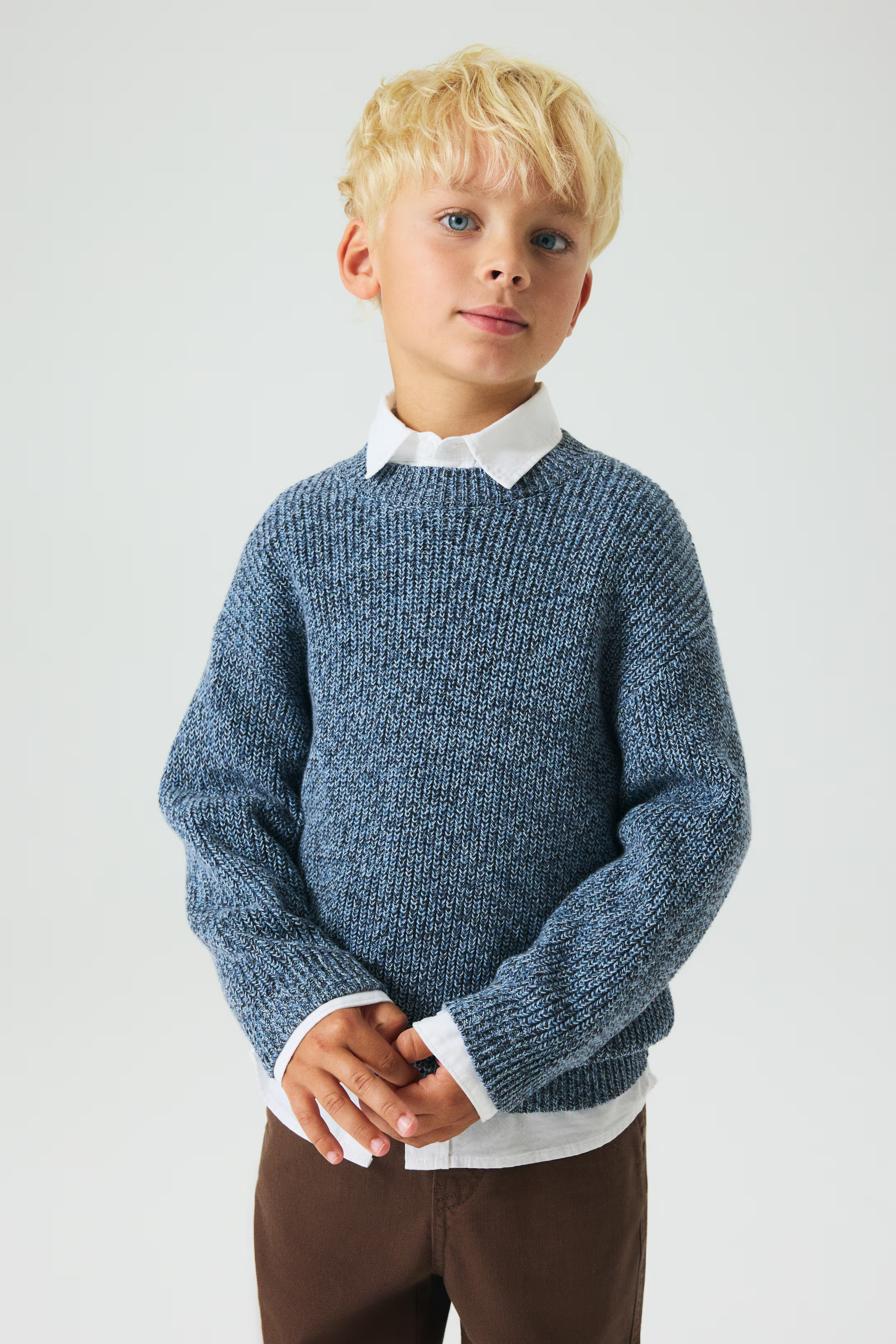 Rib-Knit Cotton Sweater - Dusty blue - Kids | H&M US | H&M (US + CA)