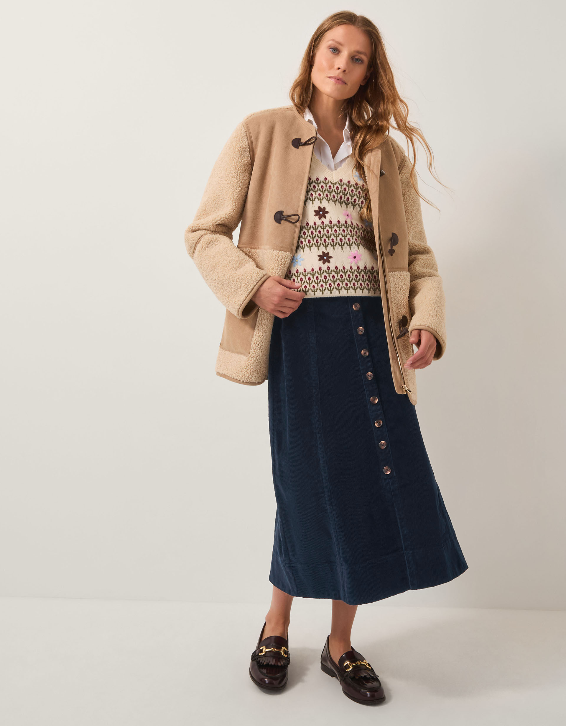 Jamie Button Corduroy Midi Skirt Blue | Monsoon (UK)