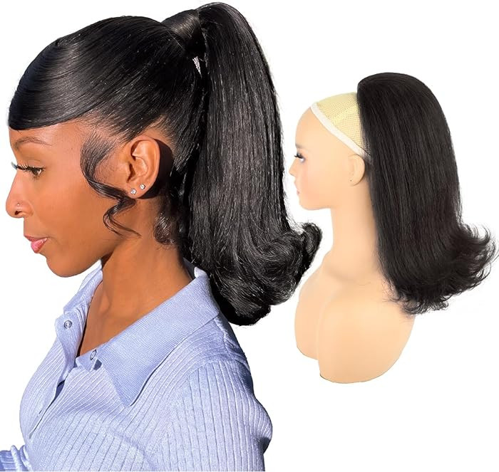 Flick Ponytail for Black Women, 14 Inch Yaki Straight Drawstring Ponytail Extension with Wrap-Aro... | Amazon (US)