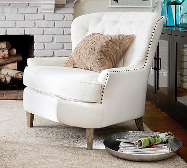 Cardiff Tufted Upholstered Armchair with Nailheads | Pottery Barn (US)