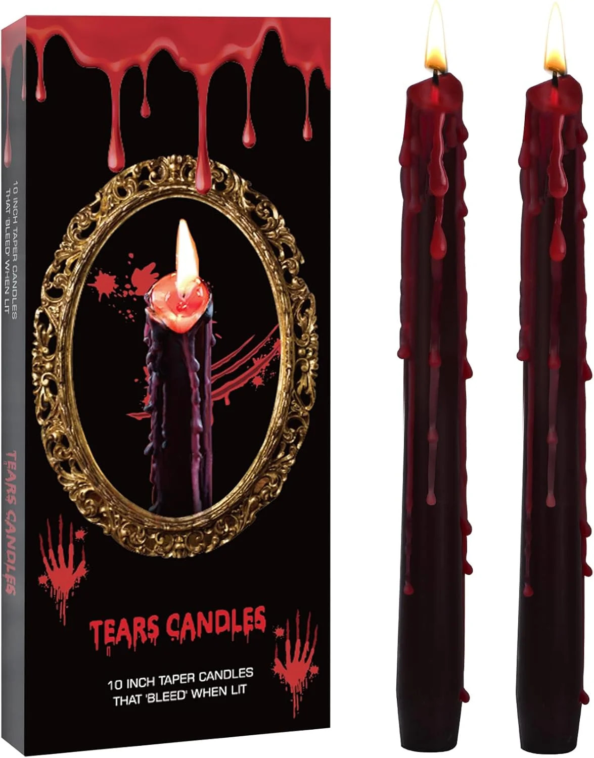 2Pack Vampire Tears Taper Candles, 10 inch Tall Bleeding Candles, Soundvalue Unscented Black Tape... | Walmart (US)