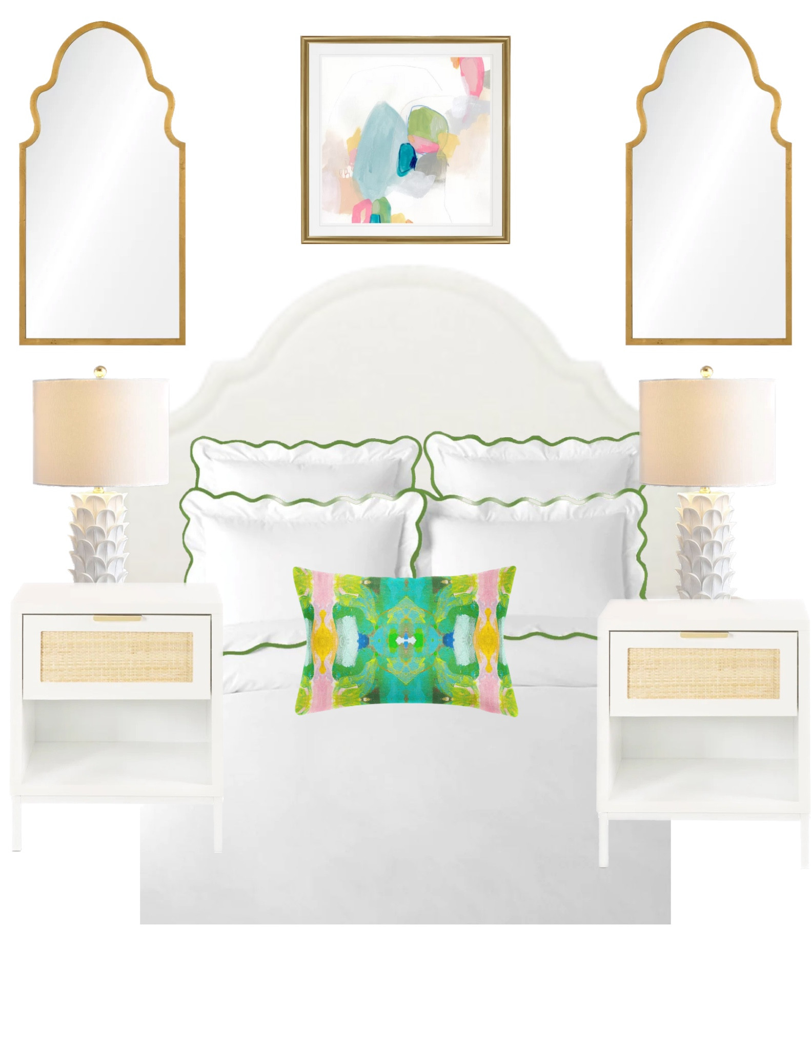 Green bedroom inspo💚💚💚💚 The color of the season! I’m calling it! Bedding & pillows are Laura Park! 

#LTKhome #LTKSeasonal