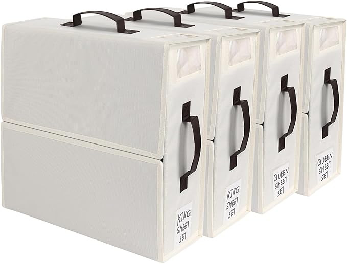 4 Pack Bed Sheet Organizer, Linen Closet Organizers and Storage, Foldable Organizer, King size Be... | Amazon (US)