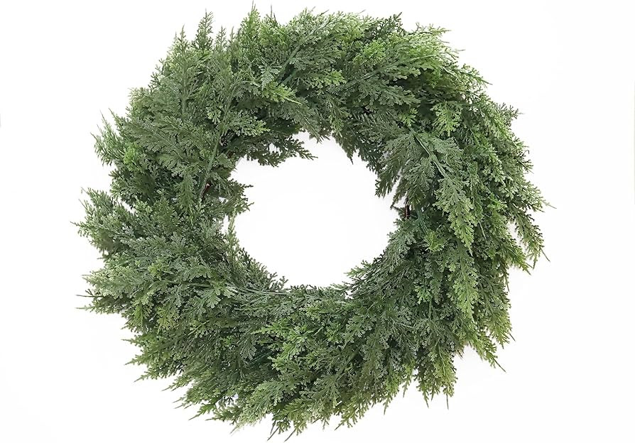 24 Inch Christmas Wreaths for Front Door Real Touch Cedar Wreath Artificial Green Wreath for Wall... | Amazon (US)