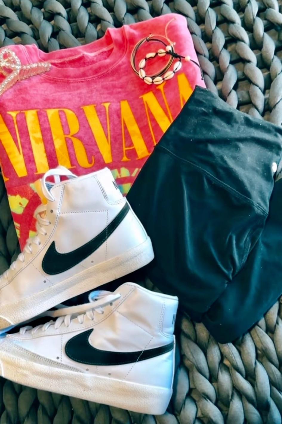 Preppy Aesthetic Basic Outfit- Pink Nirvana Crewneck Lululemon Leggings Dupe Nike Blazers 

#LTKfit #LTKstyletip #LTKshoecrush