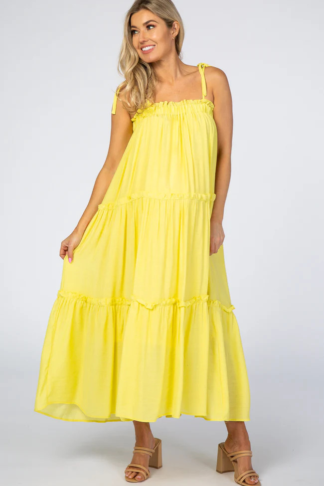 Yellow Tie Strap Ruffle Maternity Maxi Dress | PinkBlush Maternity