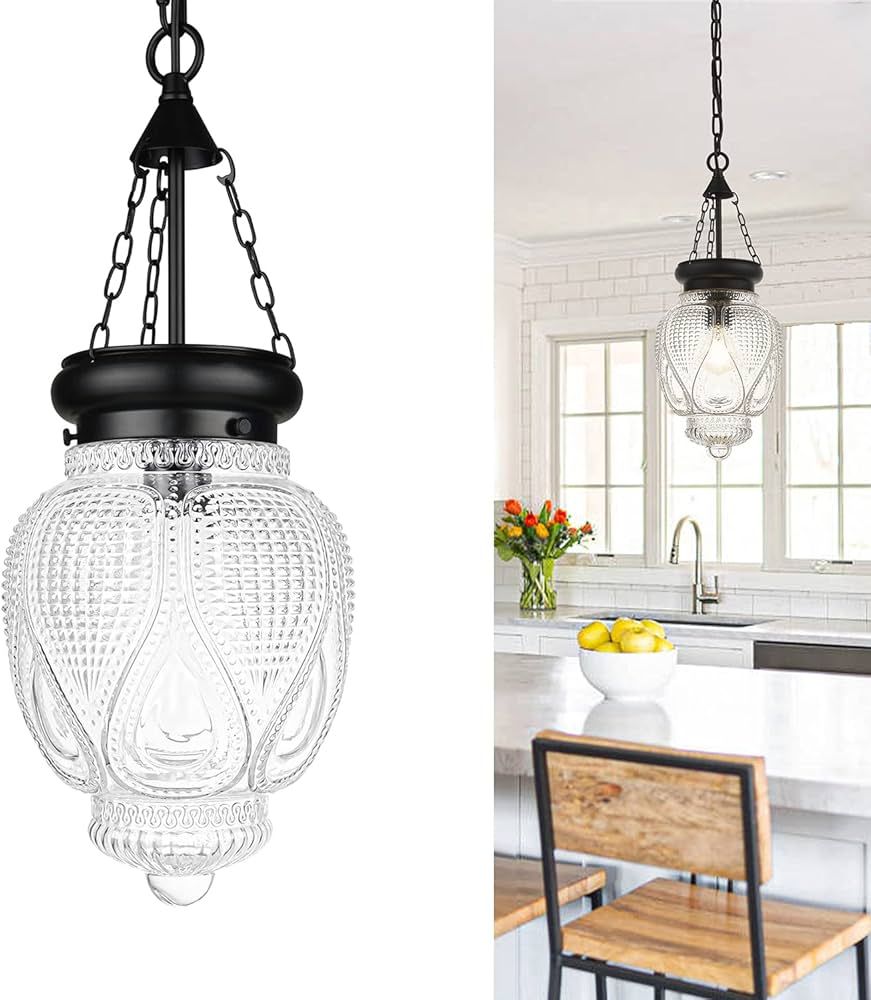 OIYIO Black Glass Pendant Light Fixtures Vintage Kitchen Island Lighting Farmhouse Light Fixture ... | Amazon (US)