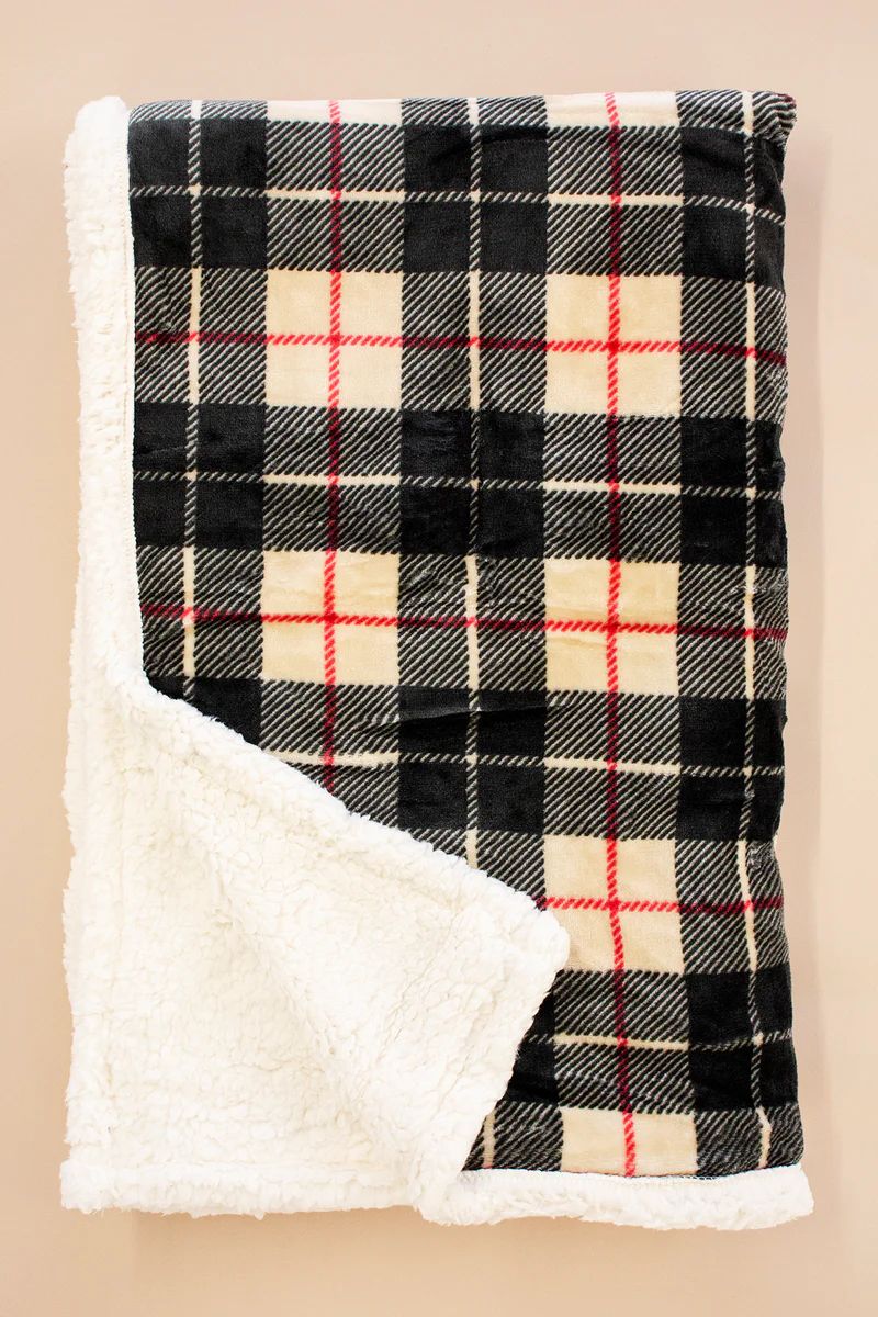 Calling Me Home Tan Plaid Sherpa Blanket DOORBUSTER | The Pink Lily Boutique