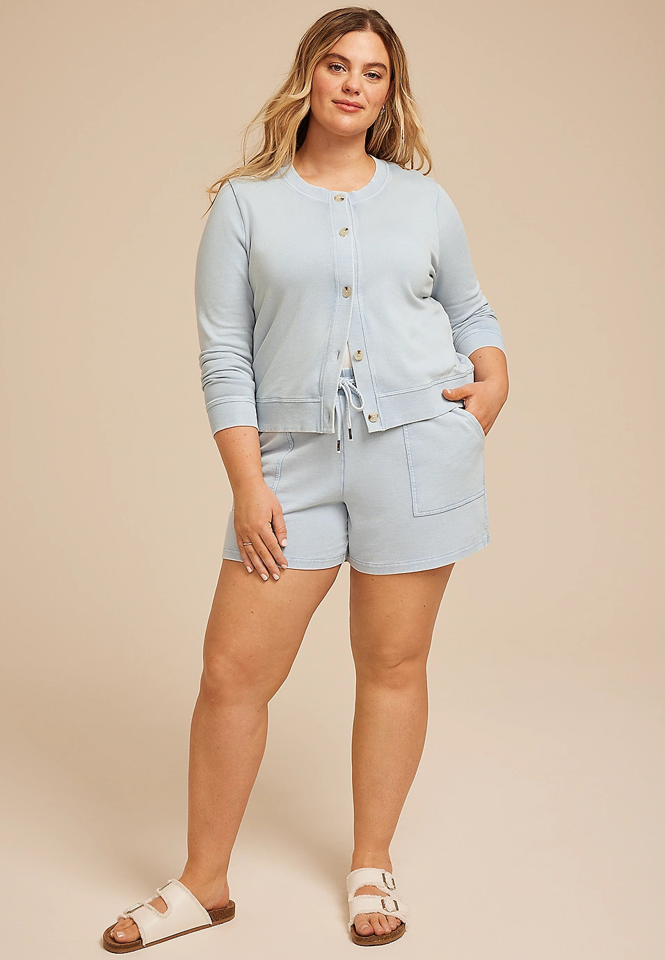 Plus Size Washed French Terry Button Front Cardigan | Maurices