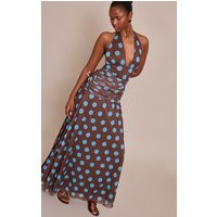 Brown Polka Dot Chiffon Halterneck Maxi Dress | PrettyLittleThing US