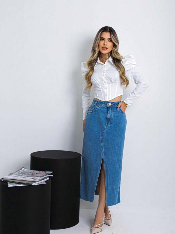 SAIA MIDI Jeans Feminino | SHEIN
