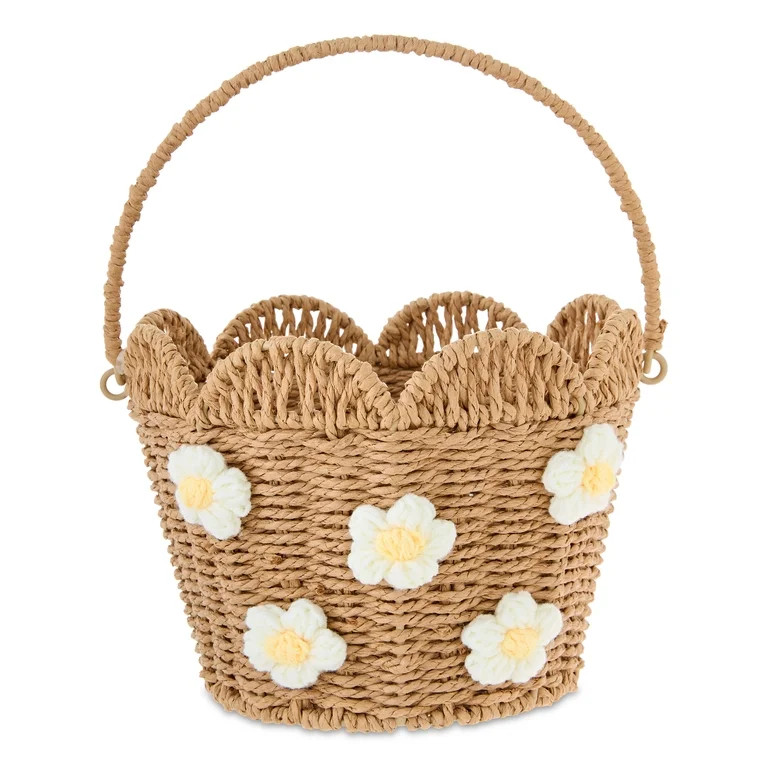 Flower Paper Basket, White and Brown, 9" x 7", Easter by Way To Celebrate | Walmart (US)