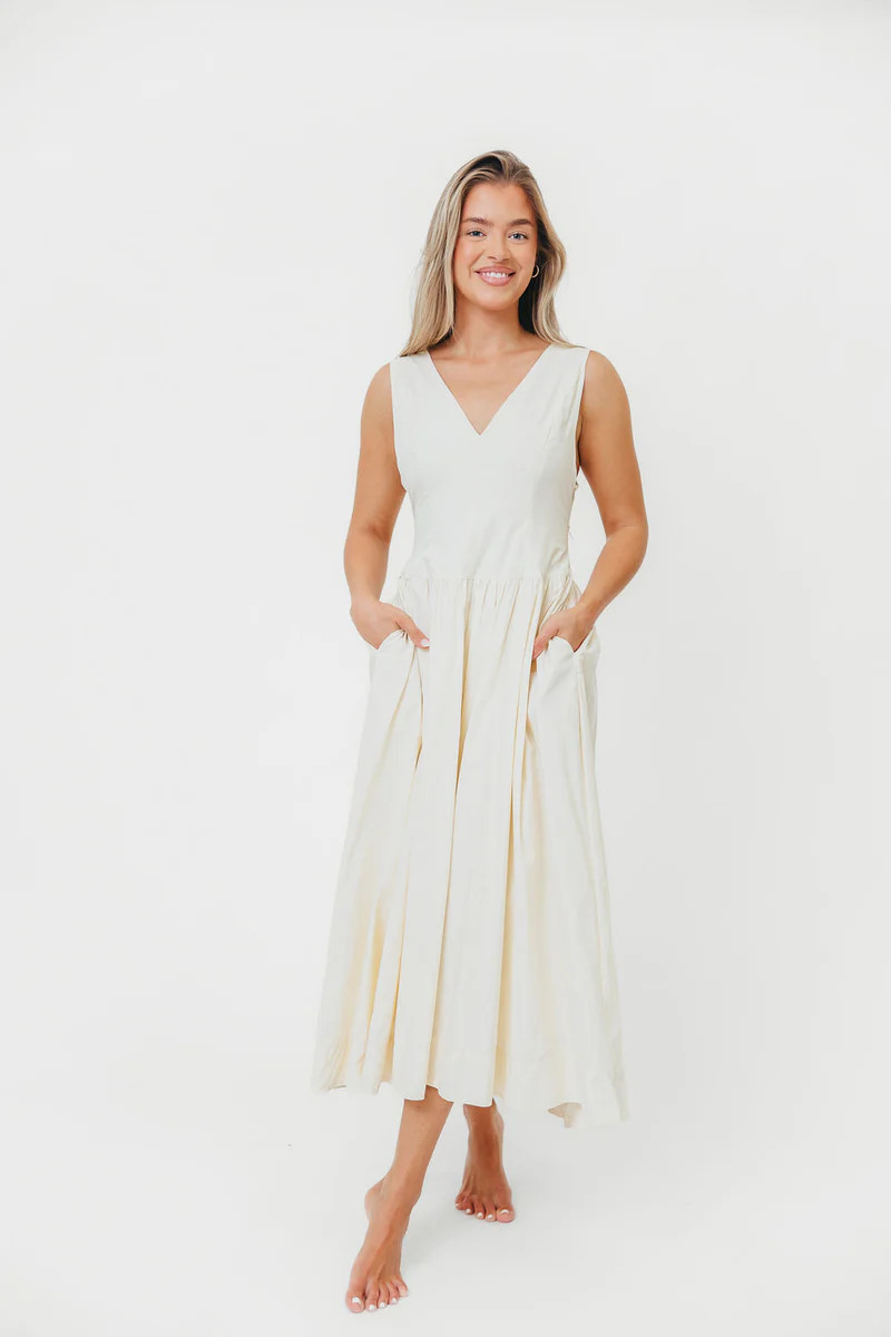 Cece 100% Cotton Bow Detail Woven Maxi Dress in Off-White | Worth Collective