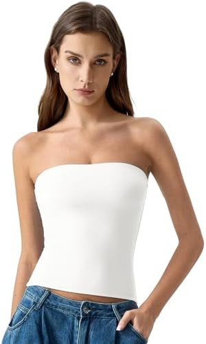 QINSEN Women's Tube Top Double Lined Strapless Bandeau Top Summer Slim Fit Going Out Tank Tops | Amazon (US)