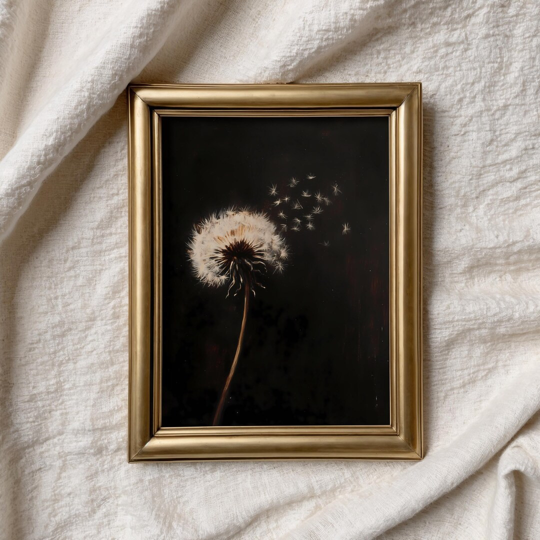 Dandelion, Antique Oil Painting, Moody Wall Art, Vintage Floral Wall Art, Dark Floral Decor Dark ... | Etsy (US)