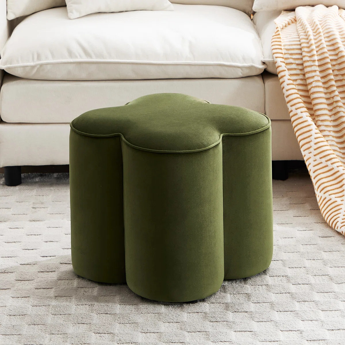 Ebern Designs Leiani 18.5" Wide Boulce/Velvet/Linen Upholstered Ottoman | Wayfair | Wayfair North America