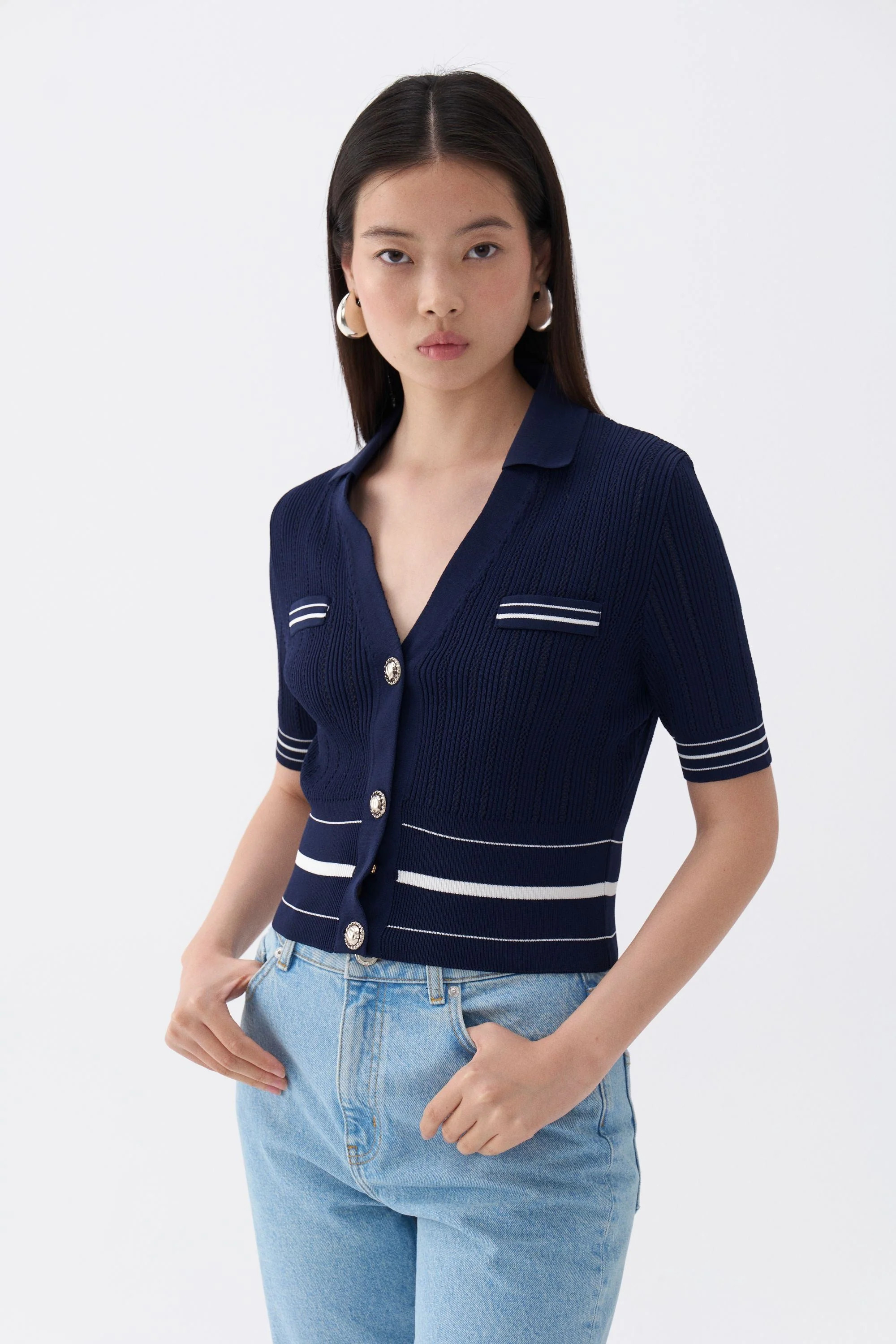 Short Sleeve Buttoned Knit Cardigan | Shop Simon