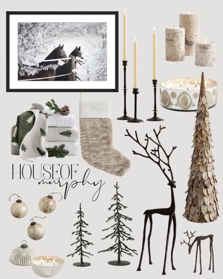My holiday home mood board!  I’m loving the neutral tones of the year!  I’ll be adding in accents of burgundy ornaments and ribbons.

Pottery barn | stockings | modern organic | metal trees | silvers and golds | winter horse art | sparkling birch candles | pine tree towels

#LTKHoliday #LTKfindsunder100 #LTKhome