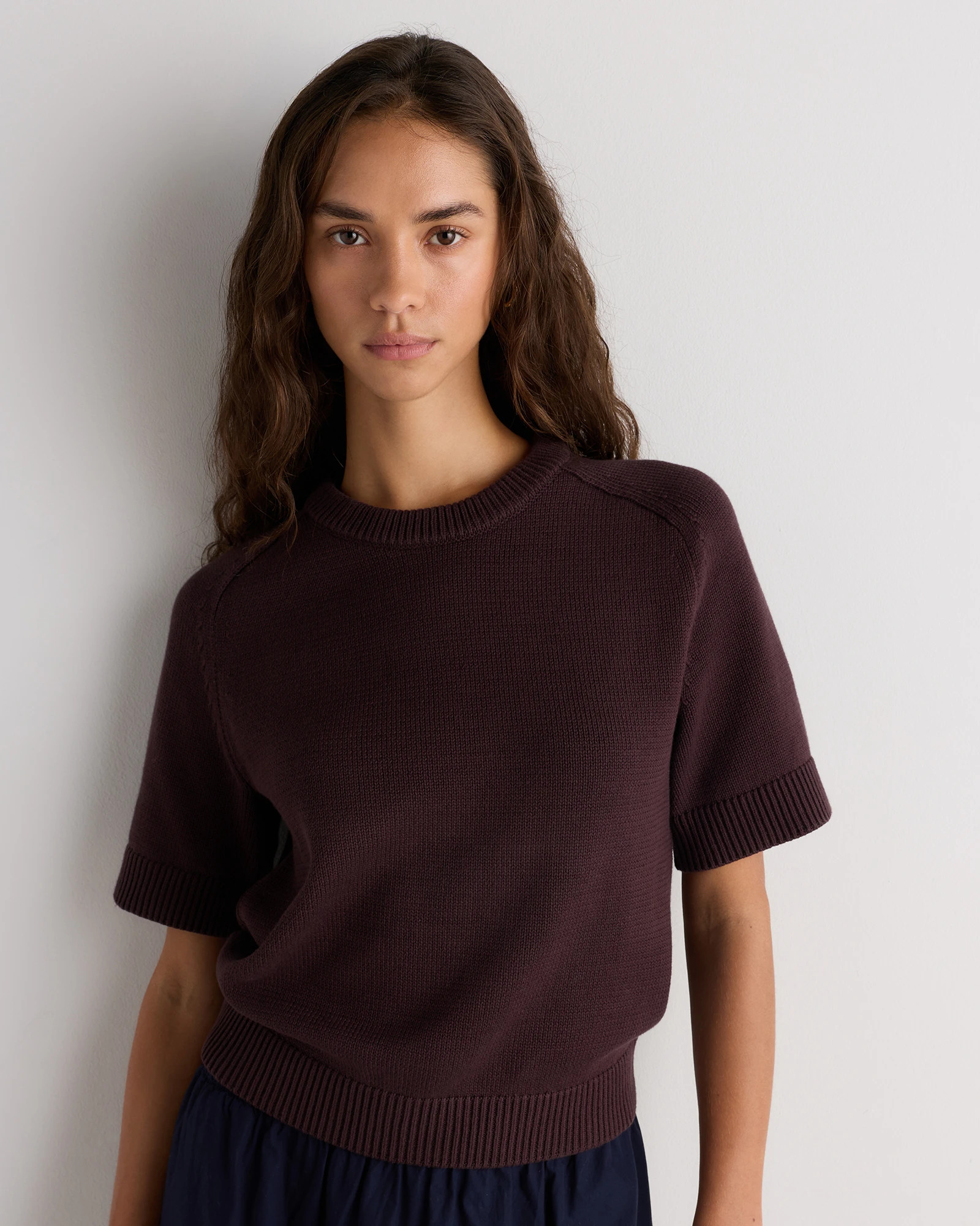 Quince | Women's Sweater T-Shirt in Speckled Beige, Size XL, Organic Cotton | Quince