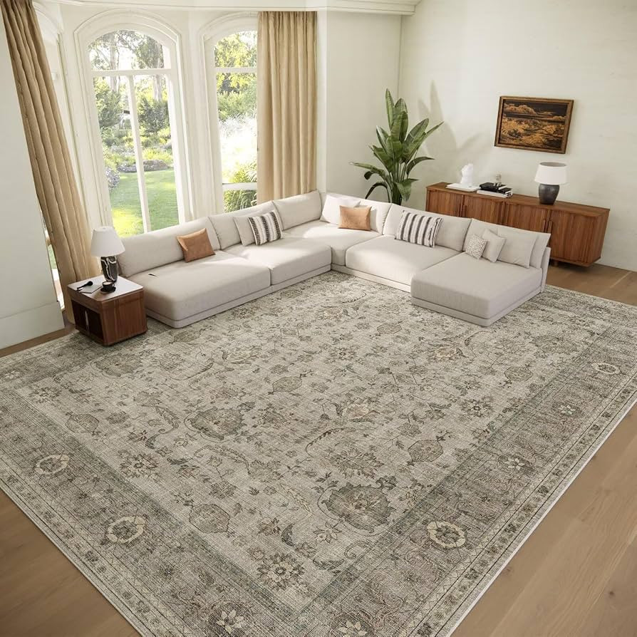 Washable 9x12 Area Rugs for Living Room, Boho Non-Slip Vintage Distress Lager Rugs for Bedroom Di... | Amazon (US)
