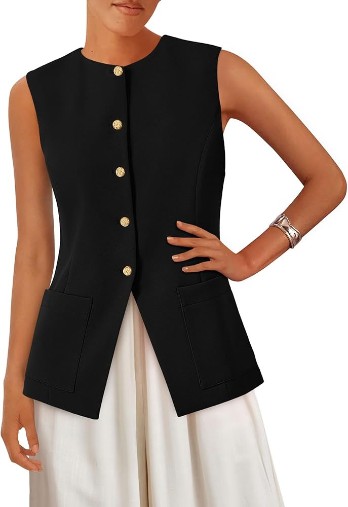 PRETTYGARDEN Women's Sleeveless Blazer Vest Summer 2025 Trendy Button Down Business Suit Vest Top... | Amazon (US)