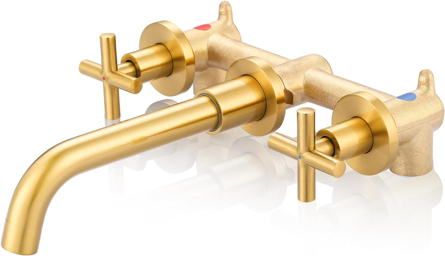 ARCORA Wall Mount Bathroom Faucet, Brushed Gold Bathroom Sink Faucet, 2 Handle Wall Mount Vessel Sink Faucet Rough in Brass Valve Included | Amazon (US)