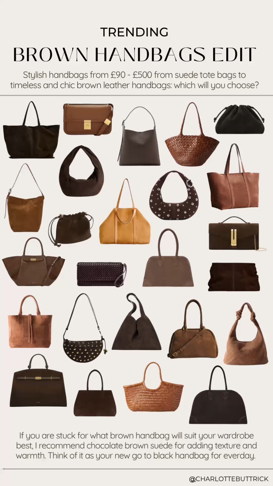 Trending handbags - brown handbags - suede bag - suede handbags - tote bag - stylish handbags under 500 - luxury handbags on the high street - shoulder bag - brown suede - Sezane - evening bag - spring trends - fashion trends - demellier - work bag - work handbags - Zara bag - Zara handbag 

#LTKspring #LTKbag #LTKFashionMonth