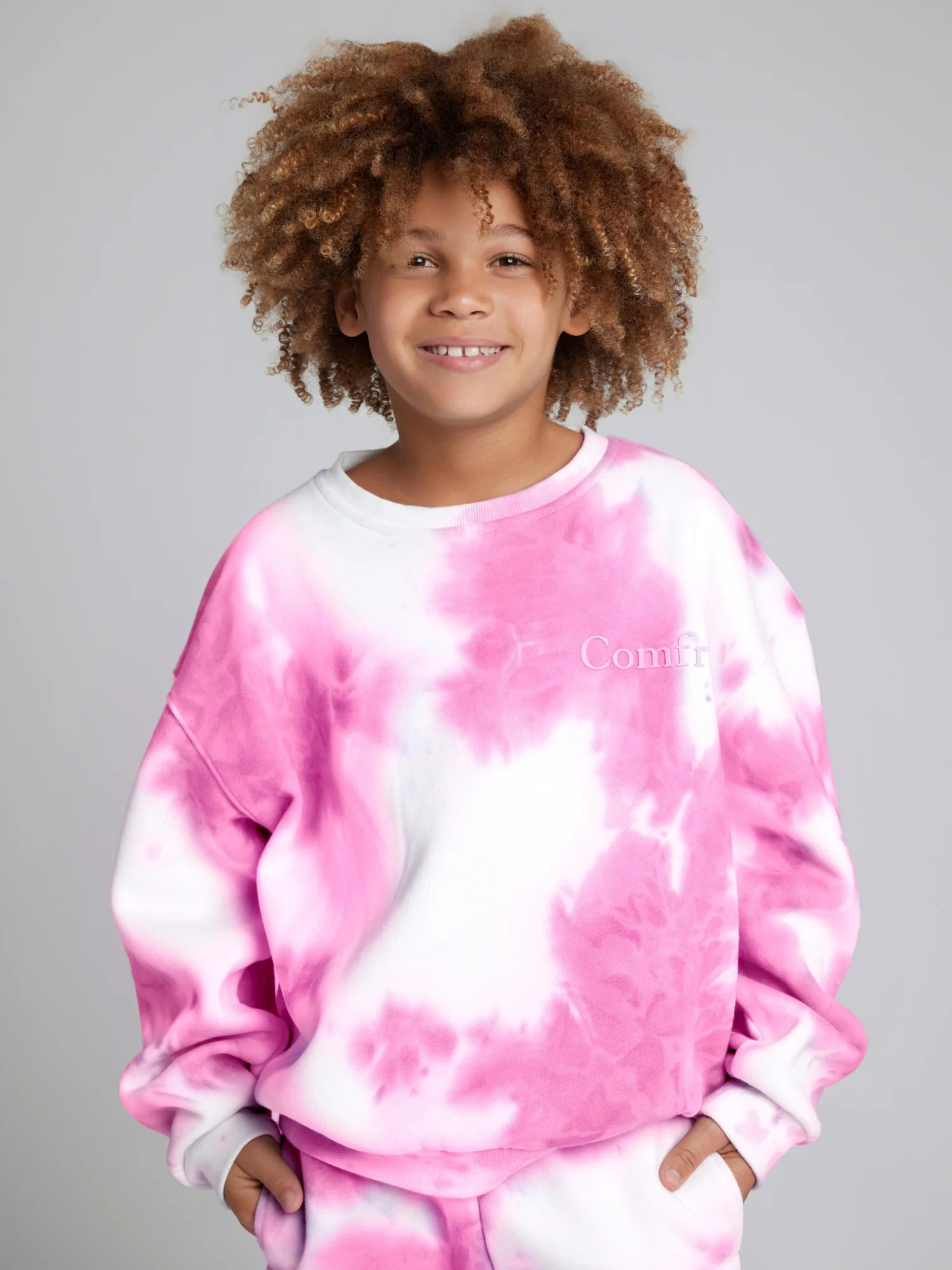 Comfrt Minimalist Kids Crew Sweatshirt | Pink | Oversized | XS | Comfrt