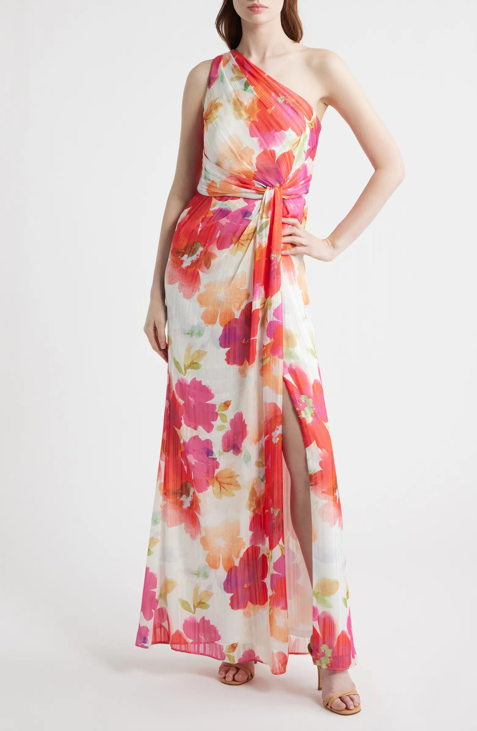 Metallic Floral One-Shoulder Gown | Nordstrom
