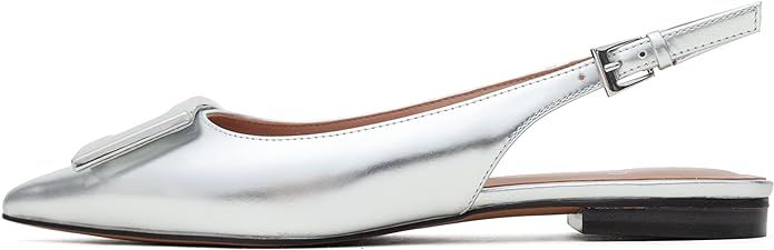 Linea Paolo - DELICA - Mod Patent Or Leather Pointy Toe Slingback Flats With Oversized Buckle | Amazon (US)