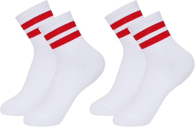 Rbenxia 2 Pairs Striped Crew Socks for Women Vintage Athletic Ankle Socks | Amazon (US)