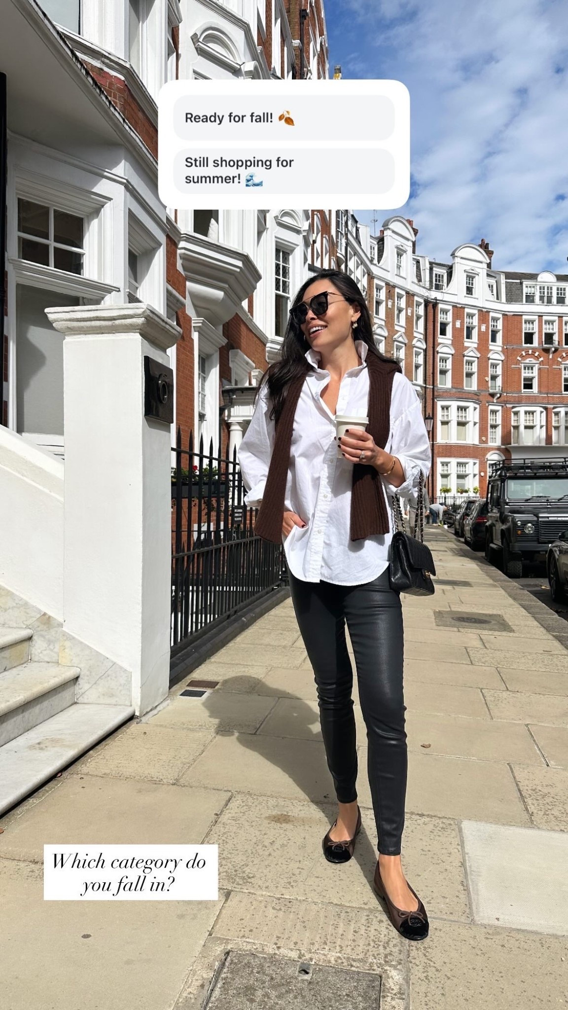 Chanel brown velvet ballet flats, chocolate brown cashmere sweater, coated black skinny jeans, classic outfit, London outfit, fall outfit, autumn style. 

#LTKShoeCrush #LTKautumn #LTKSeasonal