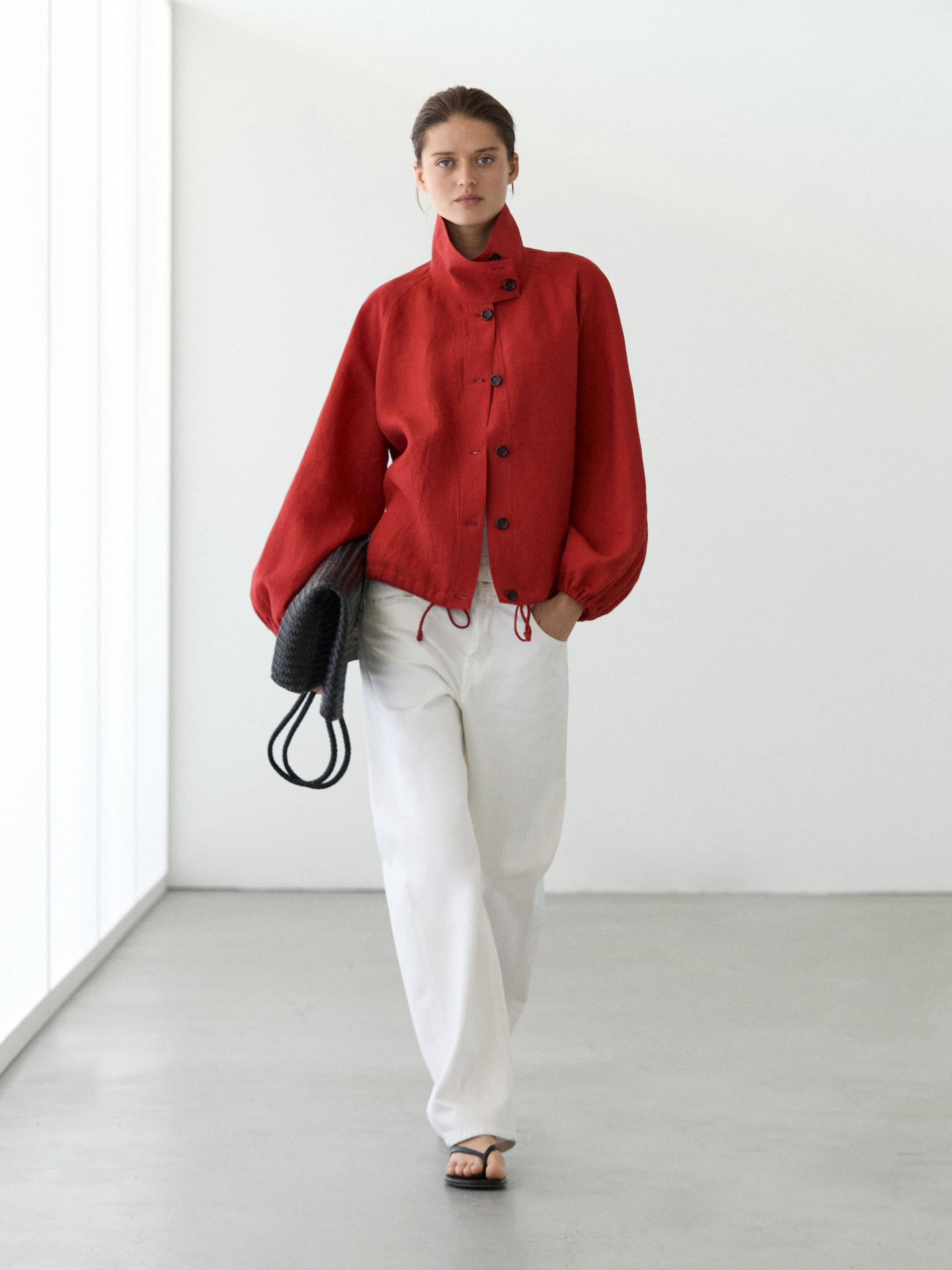 Linen puff bomber jacket | Massimo Dutti UK