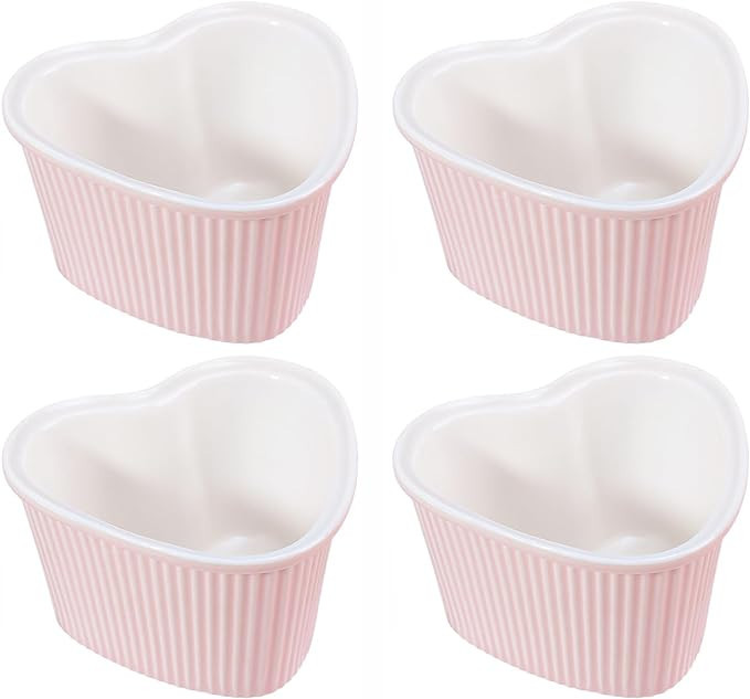 Sizikato Heart-Shaped Pink Porcelain Souffle Dishes, Ramekins - 3.5 Inches for Souffle, Creme Bru... | Amazon (US)