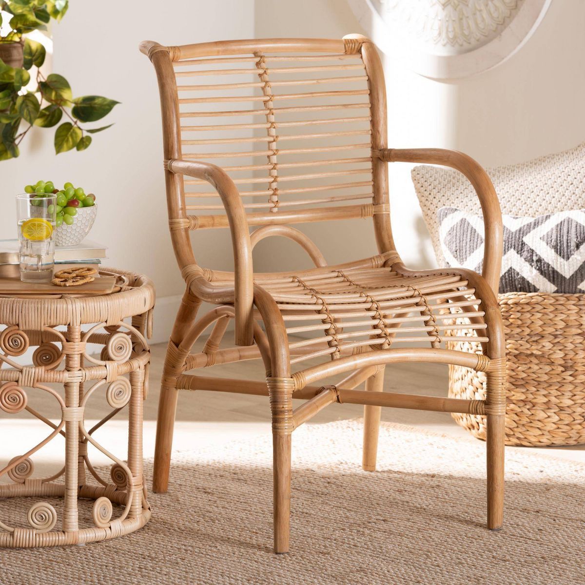 bali & pari Seminyak Natural Rattan Lounge Chair Natural Brown | Target