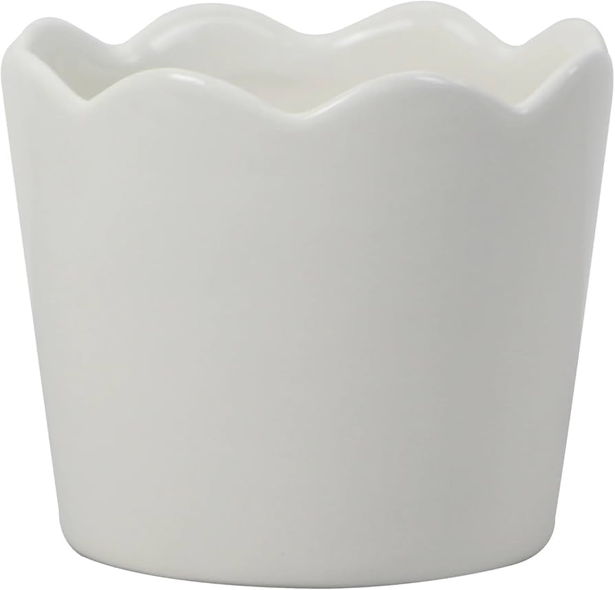 Small 6in Diameter Round White Scallop Ceramic Planter | Amazon (US)