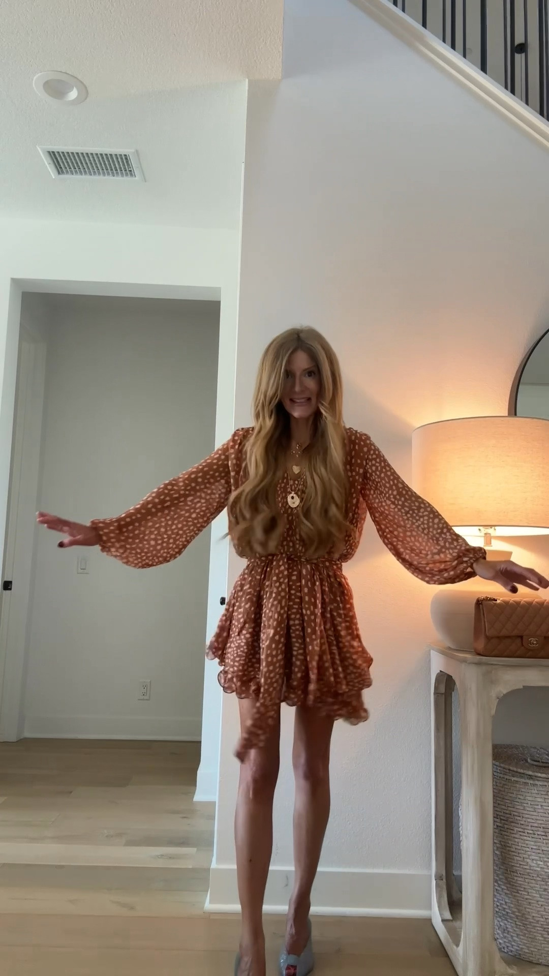 Fall mini dress tan dotted with this cutest hemline. Wearing size 2.

#LTKootd #LTKSeasonal #LTKOver40