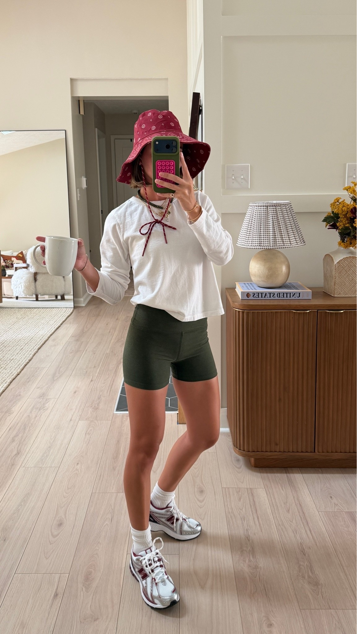 XS tee and shorts! This color green is older. Also the Gap tee is a greattt alternative to Leset