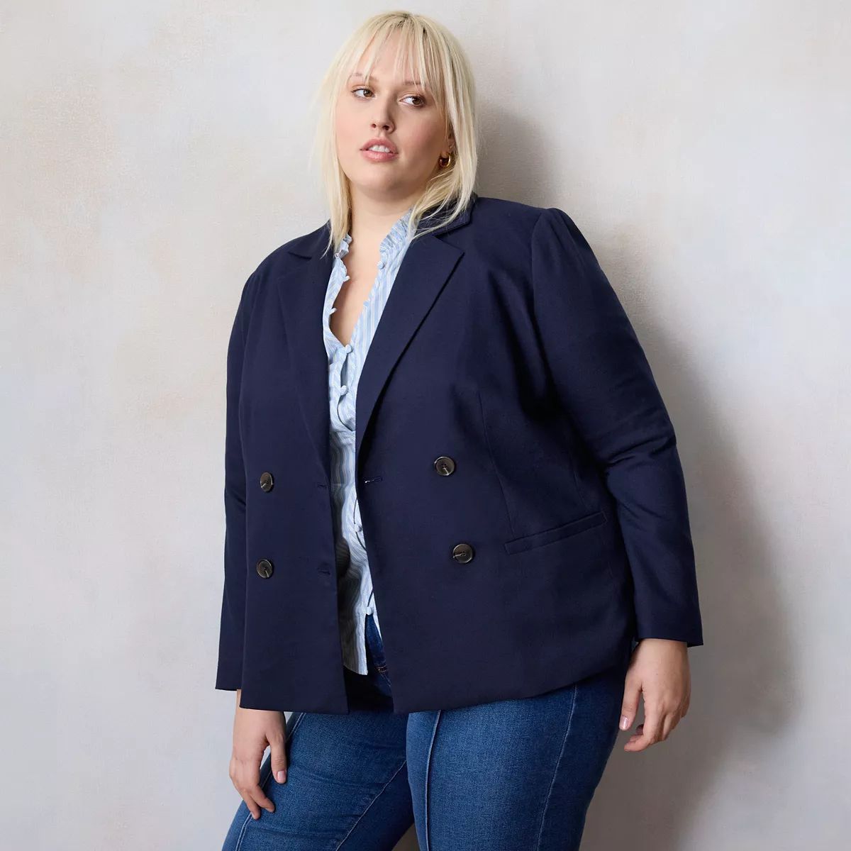 Plus Size LC Lauren Conrad Double-Breasted Notch Collar Blazer | Kohl's