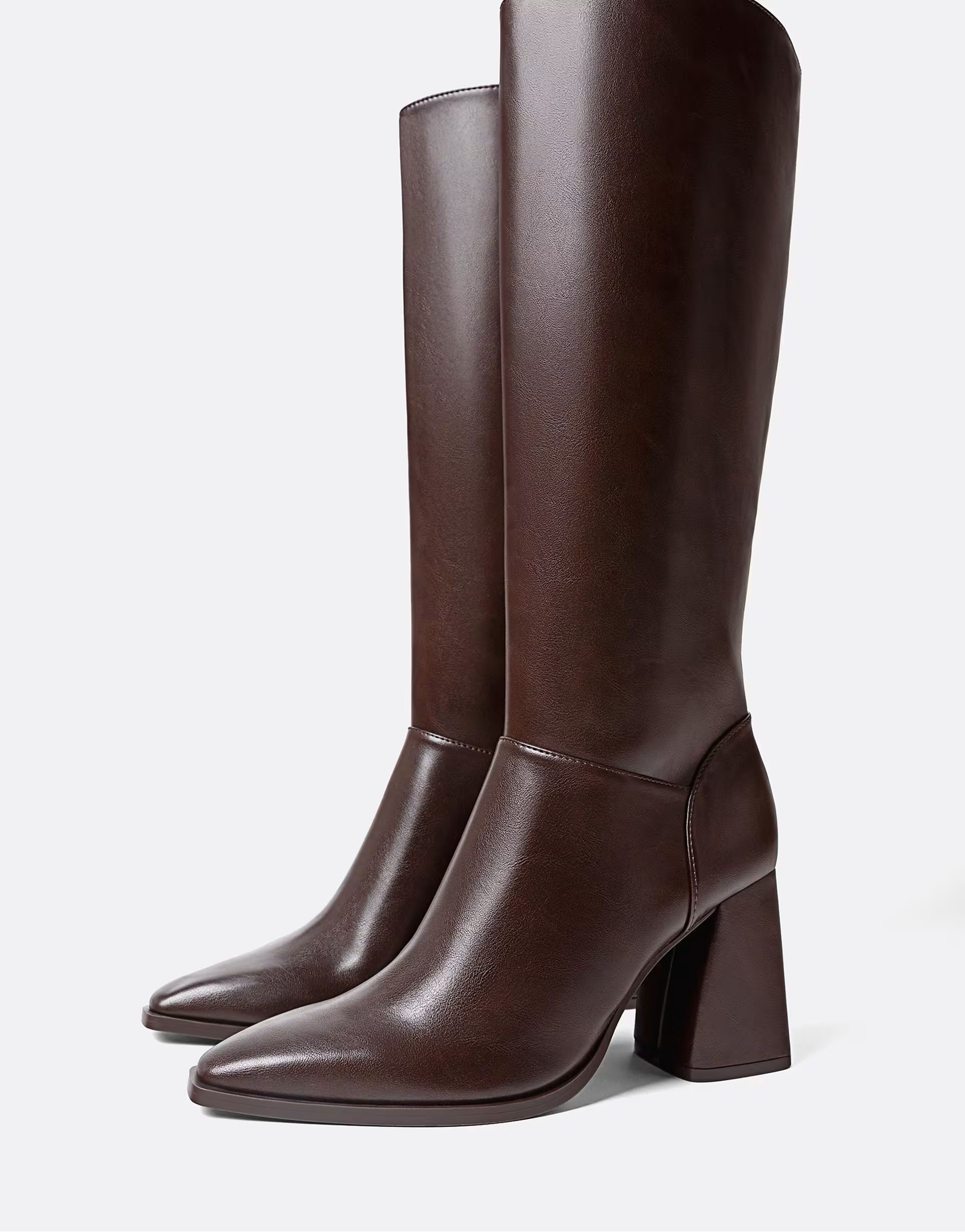 Stradivarius Wide fit. high-heeled boots in brown | ASOS (Global)