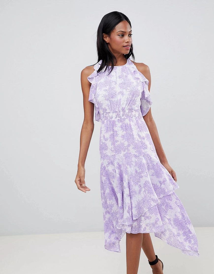 Whistles Ruffle Floral Midi Dress-Purple | ASOS (Global)