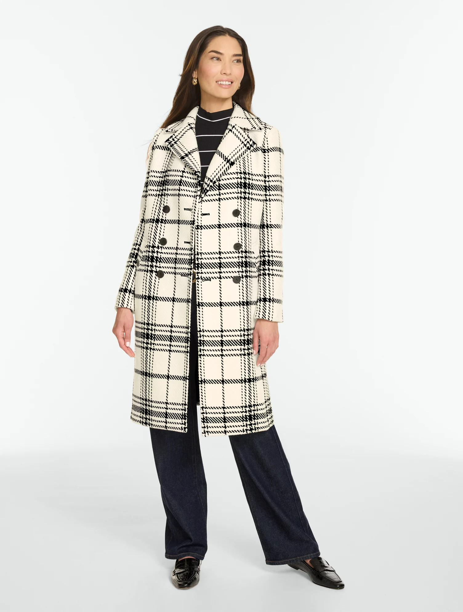 Essex Plaid Windowpane Coat - Ivory/Black - XS Talbots | Talbots