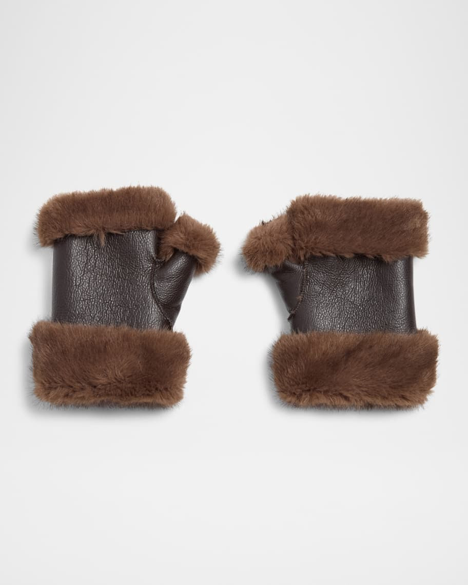 Jocelyn Gstaad Faux Fur and Leather Fingerless Mittens | Neiman Marcus