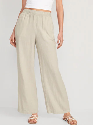High-Waisted Linen-Blend Wide-Leg Pants for Women | Old Navy (CA)