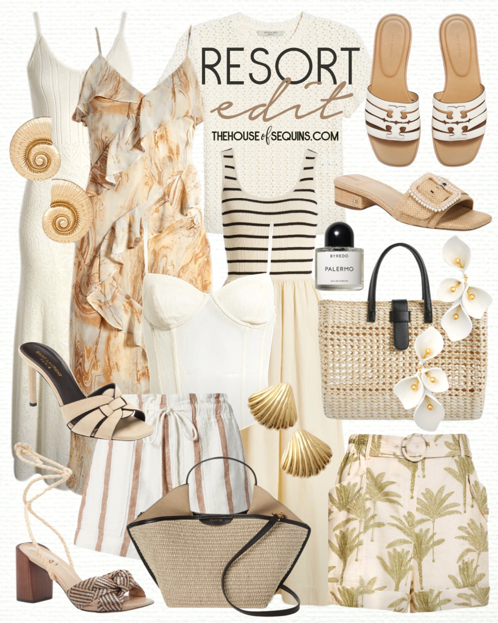 Shop these Nordstrom Vacation Outfit and Resortwear finds! Summer outfit, maxi dress, crochet dress, bodice cami, bustier top, Reiss cali palm shorts, Allsaints lace top, raffia tote, Rails linen shorts, Saint Laurent Tribute sandals, Rattan tote beach bag, Tory Burch Ines sandals, Sam Edelman raffia sandals, gold shell earrings and more! 

#LTKShoeCrush #LTKTravel #LTKSeasonal