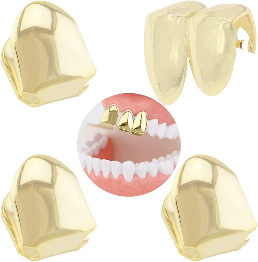 4 Pieces 18K Plated Gold Hip Hop Teeth Grillz Gold Teeth Fake Teeth Hip Hop Single Teeth Grillz C... | Amazon (US)