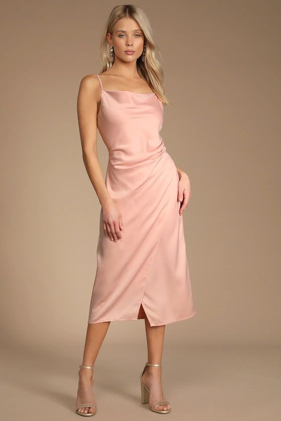 Hollywood Woman Blush Pink Satin Midi Dress | Lulus (US)